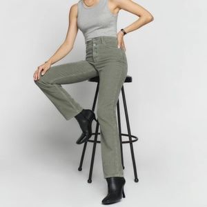 Reformation Cynthia button fly Rise Straight Corduroy Pants size 31 waist green